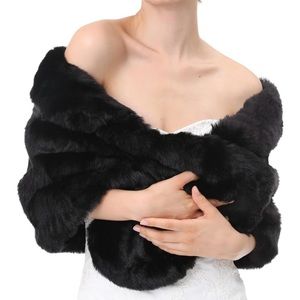 NWOT! Women's Black Faux Fur Shawl Wrap Cape. One Size.
